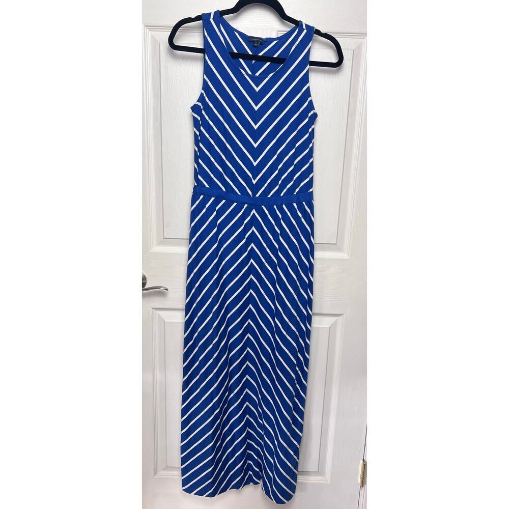 Tommy Hilfiger Maxi Dress Sleeveless Pullover Blue White Chevron Print Size S